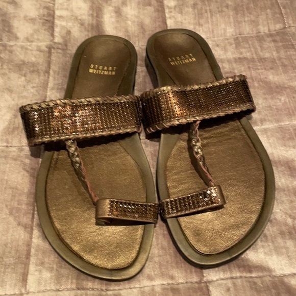 STUART WEITZMAN Bronze Mesh Gladiator Slide Thong Sandals - Picture 1 of 12